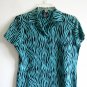 Studio 6 aqua blue black zebra short sleeve silk top size P
