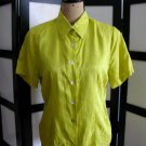 Silkland peridot green yellow paisley princess seams fitted silk short sleeve top PS