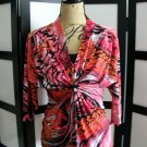 Notations orange coral black swirl cinched 3/4 sleeve top S