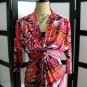 Notations orange coral black swirl cinched 3/4 sleeve top S
