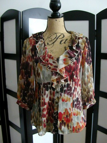 AGB brown orange red empire empire waist ruffle 3/4 sleeve top tank S