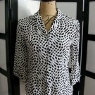 Allison Taylor black white curvy geometric fitted silk 3/4 sleeve top S