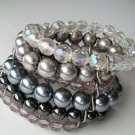 Grey silver ombre AB crystal beads 6 strand stretch bracelet
