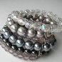 Grey silver ombre AB crystal beads 6 strand stretch bracelet