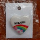 Melanie name pin ceramic heart rainbow vintage Melanie name pin ceramic heart rainbow vintage
