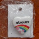 Margaret name pin ceramic heart rainbow vintage