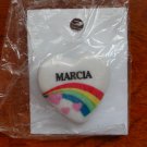 Marcia name pin ceramic heart rainbow vintage