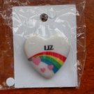 Liz name pin ceramic heart rainbow vintage