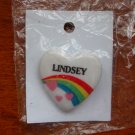 Lindsey name pin ceramic heart rainbow vintage