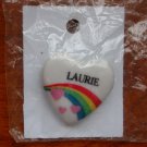 Laurie name pin ceramic heart rainbow vintage