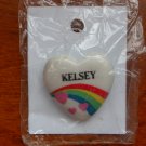 Kelsey name pin ceramic heart rainbow vintage