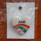 Julie name pin ceramic heart rainbow vintage
