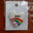Judy name pin ceramic heart rainbow vintage