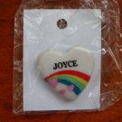 Joyce name pin ceramic heart rainbow vintage