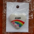 Joan name pin ceramic heart rainbow vintage