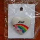 Jean name pin ceramic heart rainbow vintage