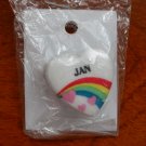 Jan name pin ceramic heart rainbow vintage
