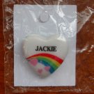Jackie name pin ceramic heart rainbow vintage