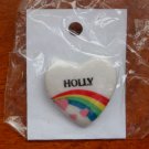 Holly name pin ceramic heart rainbow vintage