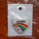Gloria name pin ceramic heart rainbow vintage