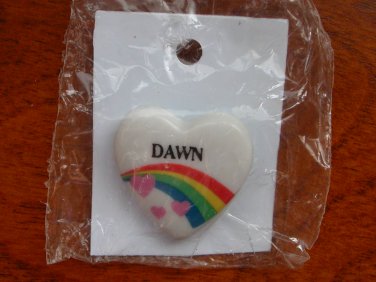 Dawn name pin ceramic heart rainbow vintage