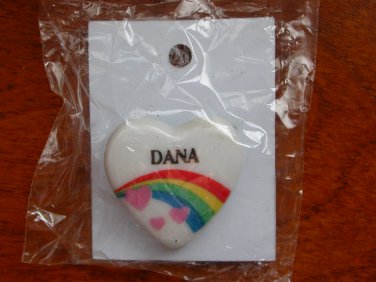 Dana name pin ceramic heart rainbow vintage