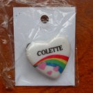 Colette name pin ceramic heart rainbow vintage