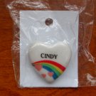 Cindy name pin ceramic heart rainbow vintage