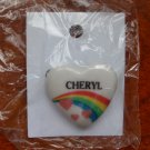 Cheryl name pin ceramic heart rainbow vintage