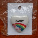 Cathy name pin ceramic heart rainbow vintage