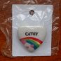 Cathy name pin ceramic heart rainbow vintage