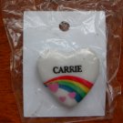 Carrie name pin ceramic heart rainbow vintage