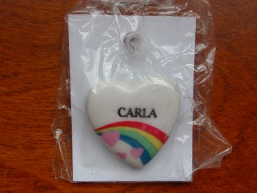 Carla name pin ceramic heart rainbow vintage