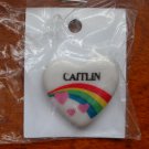 Caitlin name pin ceramic heart rainbow vintage