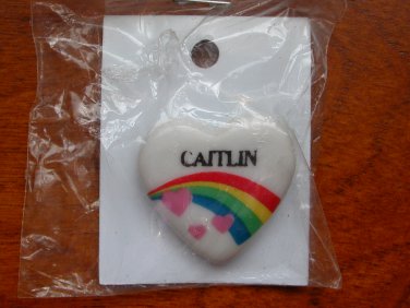 Caitlin name pin ceramic heart rainbow vintage