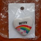Betty name pin ceramic heart rainbow vintage