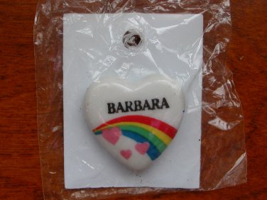 Barbara name pin ceramic heart rainbow vintage