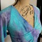 No Appt Necessary blue aqua purple cinched tie dye 3/4 sleeve top S