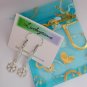 Snowflake 6 side silver charm clear glass bead earrings