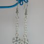 Snowflake 6 side silver charm clear glass bead earrings