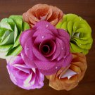Handmade paper rose pink orange green flower bouquet