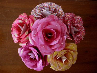 Handmade paper rose red yellow orange paper flower bouquet