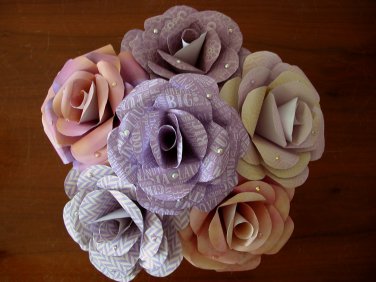 Handmade paper rose peach light purple flower bouquet