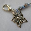 Butterfly metallic silver crystal bicone bead Zipper Charm