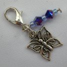 Butterfly royal blue crystal bicone bead Zipper Charm