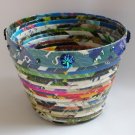 Recycled magazine bowl dark blue colorful AB flower 3.25x4.25 Recycled magazine bowl dark blue colorful AB flower 3.25x4.25