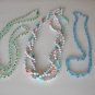 Bead necklaces single 3 strand 80's pastel grey pint mint green stone blue faceted lot of 3