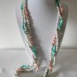 Bead necklaces single 3 strand 80's pastel grey pint mint green stone blue faceted lot of 3