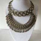 Indian rhinestone silver tone bollywood necklace woven braided metal lot of 2