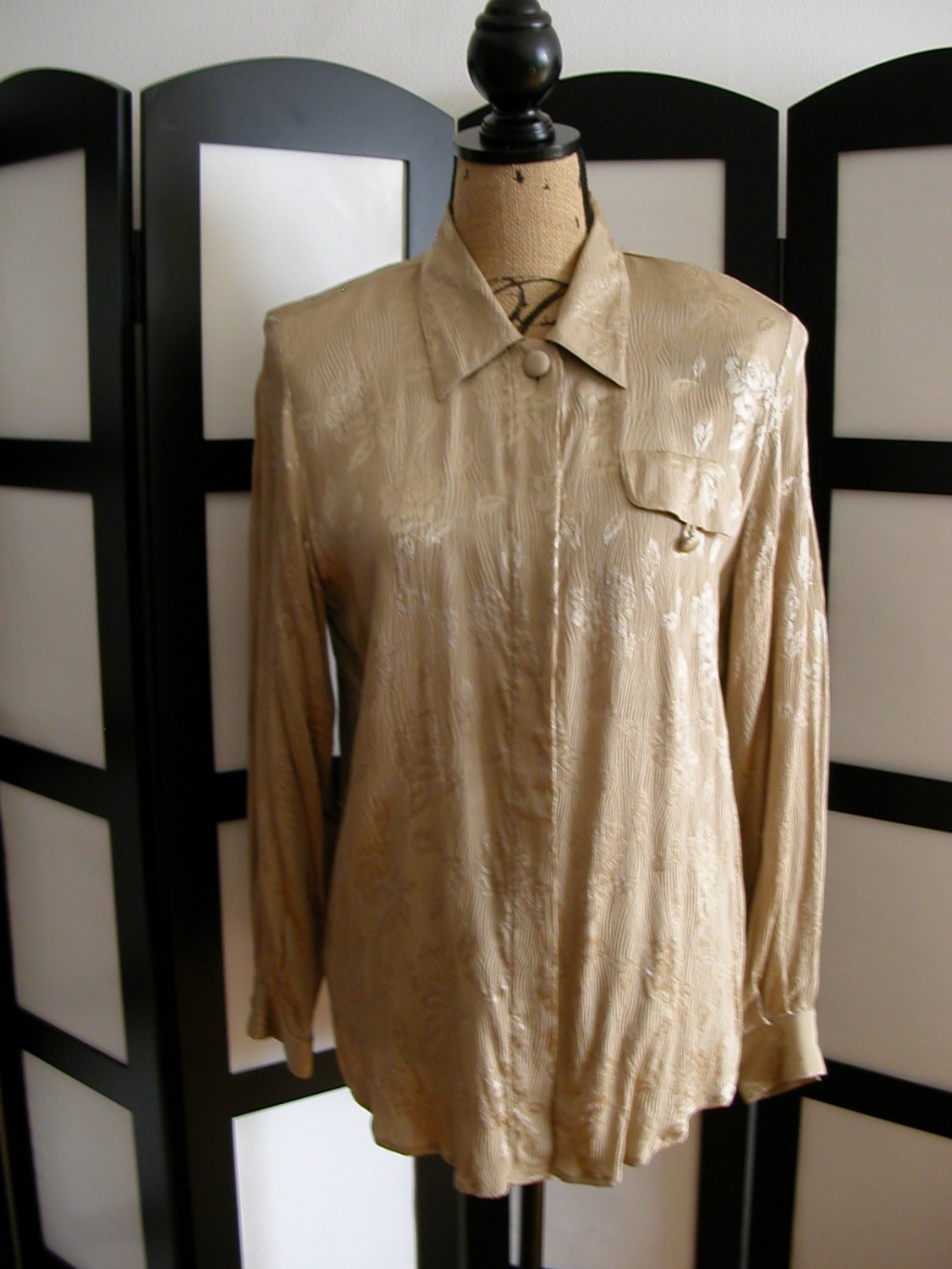 Jacqueline Ferrar light brown floral silk long sleeve top M